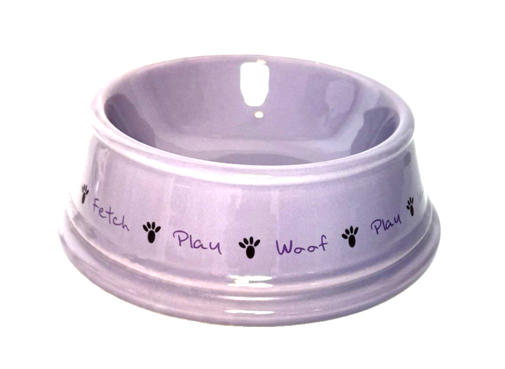 Mason Cash Posh Paws Dog Bowl Dish Ceramic Lavender Purple Play Woof Fetch 8.75"